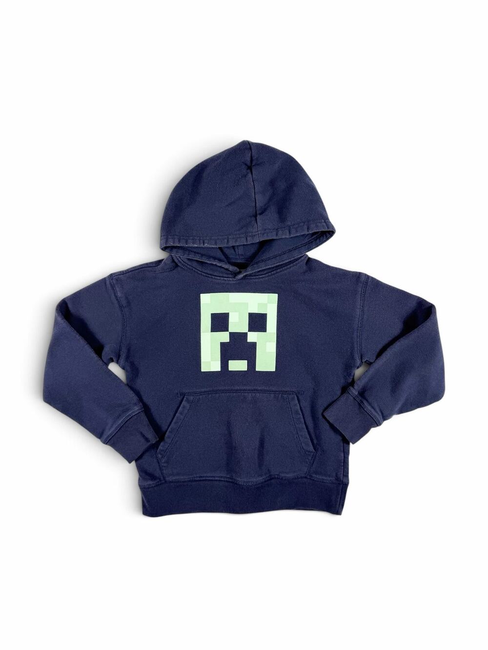 Gap Kids Minecraft Creeper Graphic Pullover Hoodie Navy Blue Medium 8-9